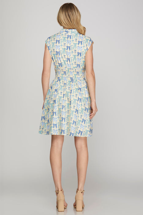 The Carmyn Bow Print Front Zip Dress
