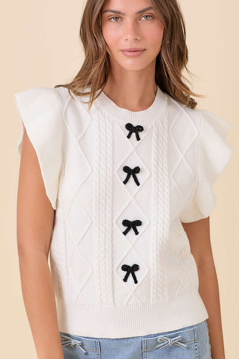 The Callie Ruffle Sleeve Bow Knit Top