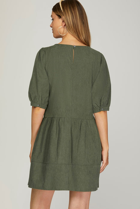 Half Sleeve Corduroy Dress