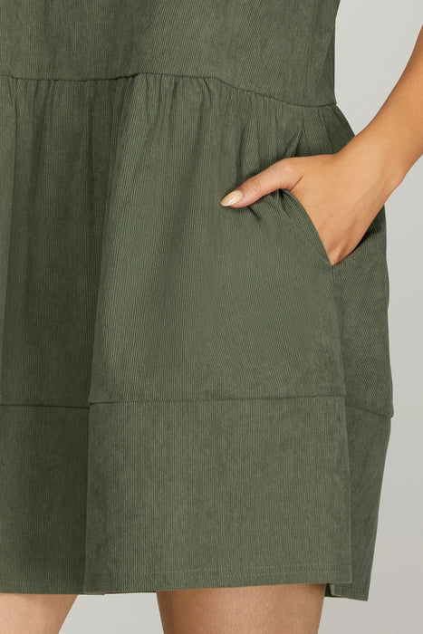 Half Sleeve Corduroy Dress