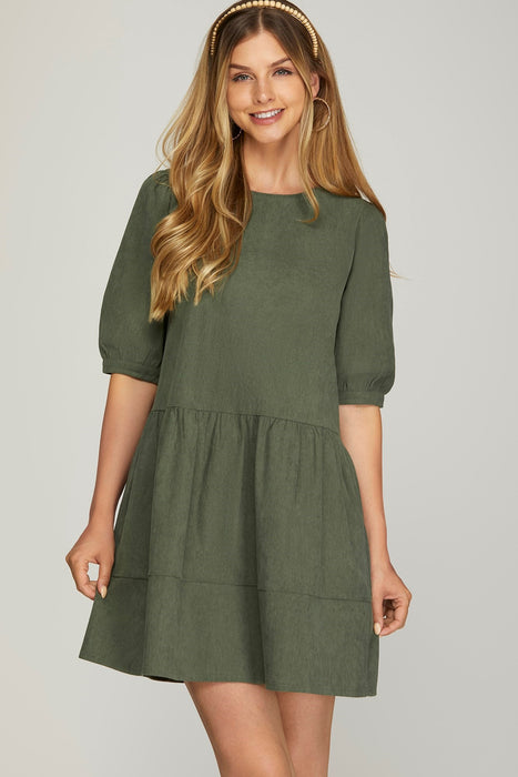 Half Sleeve Corduroy Dress