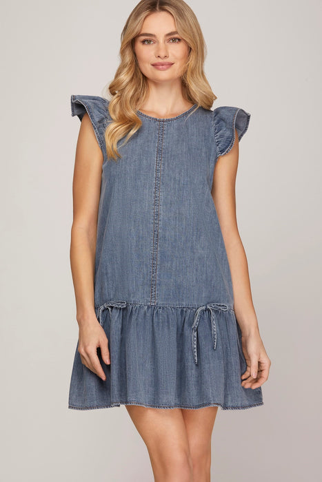 The Marie Double Bow Denim Dress