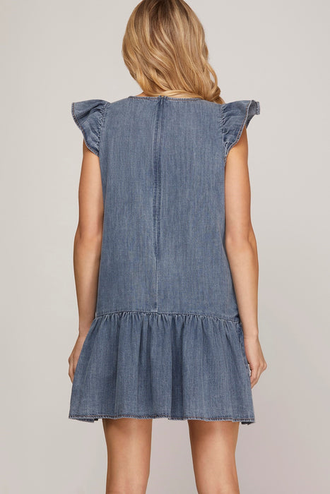 The Marie Double Bow Denim Dress
