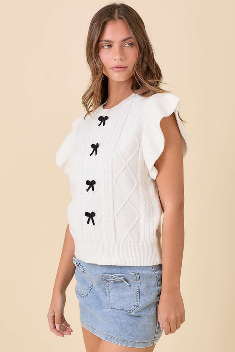 The Callie Ruffle Sleeve Bow Knit Top