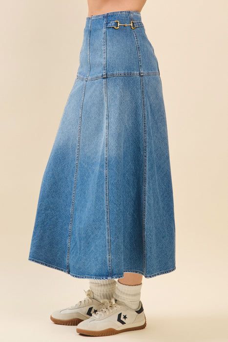 Horse Bit Denim Midi Skirt