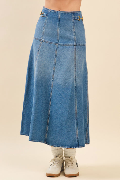 Horse Bit Denim Midi Skirt