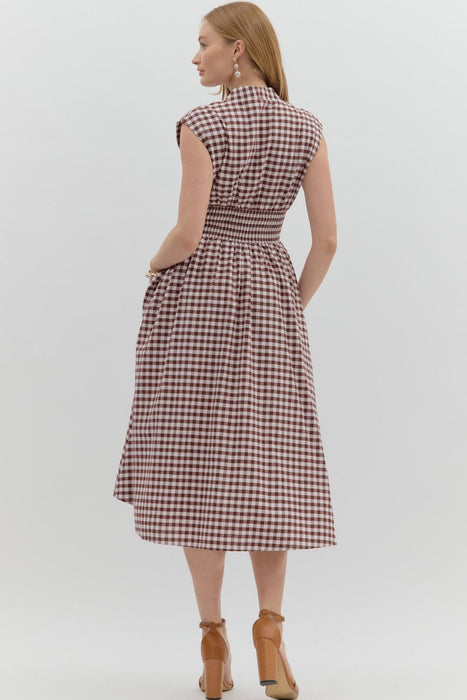 Gingham Zip-Front Midi Dress