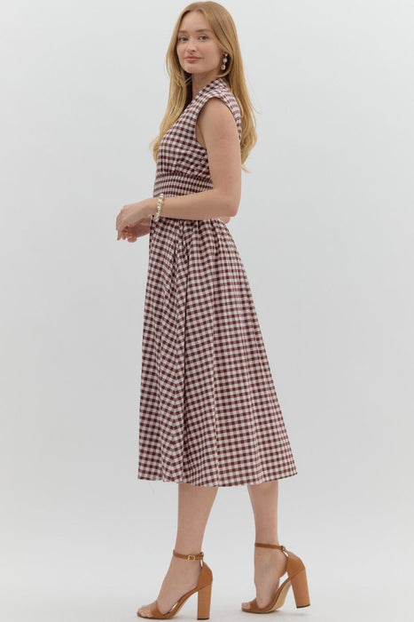 Gingham Zip-Front Midi Dress