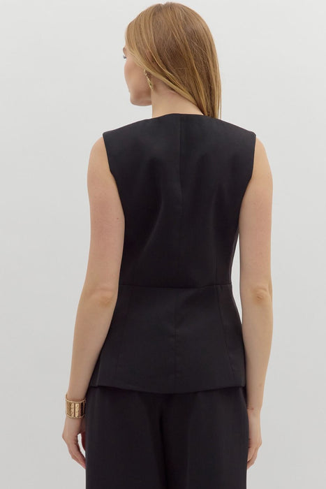 Sleeveless Gold Button Tailored Top