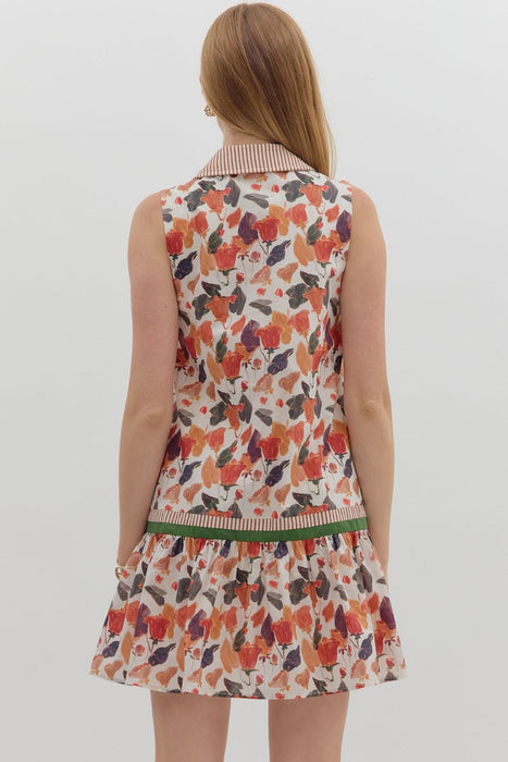 Floral Print Stripe Contrast Dress