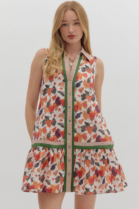 Floral Print Stripe Contrast Dress