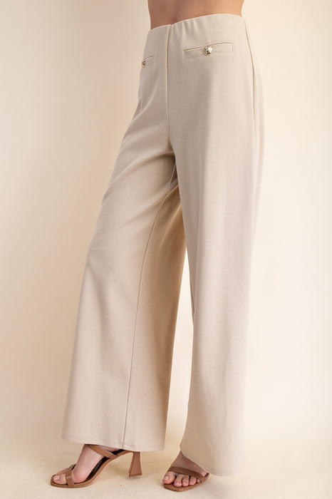 Straight Leg Button Detail Pant