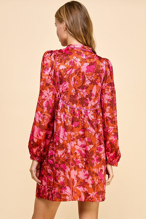 The Kelsie Floral Print Tie Neck Dress