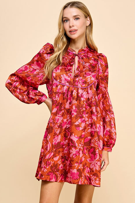 The Kelsie Floral Print Tie Neck Dress
