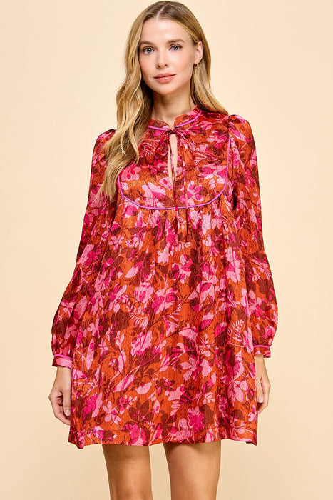 The Kelsie Floral Print Tie Neck Dress