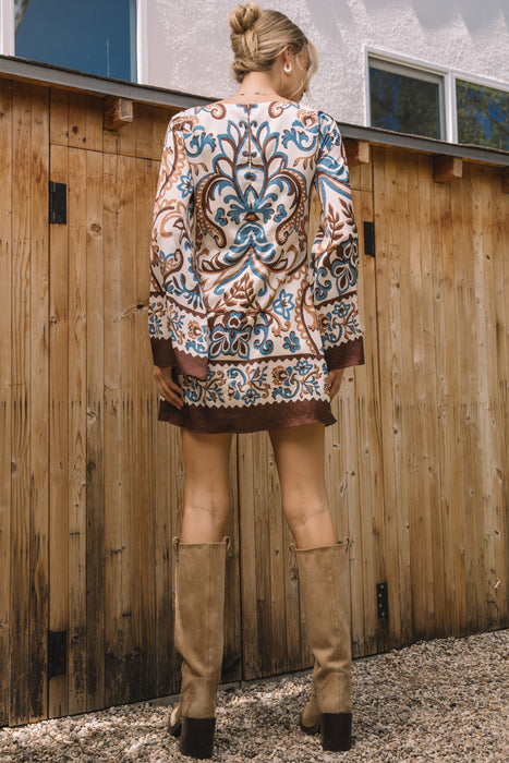 Long Sleeve Print Shift Dress