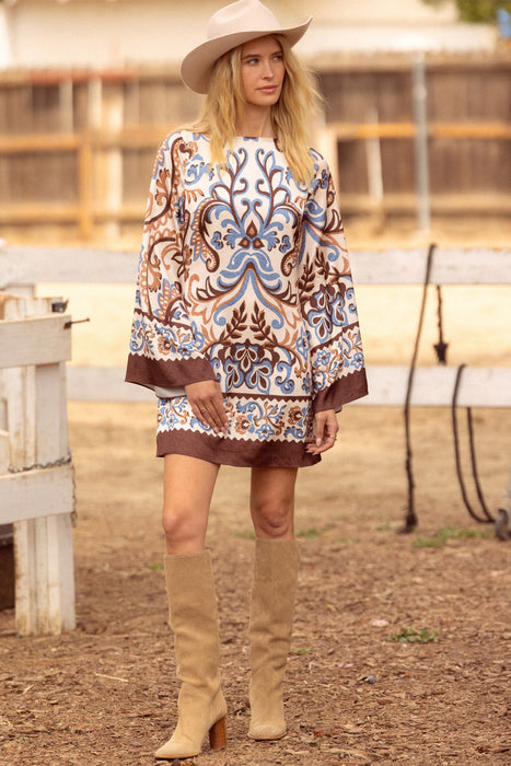 Long Sleeve Print Shift Dress