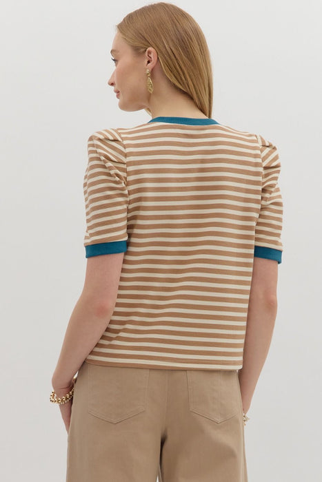 Contrast Trim Striped Top