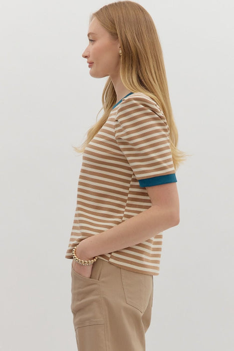 Contrast Trim Striped Top