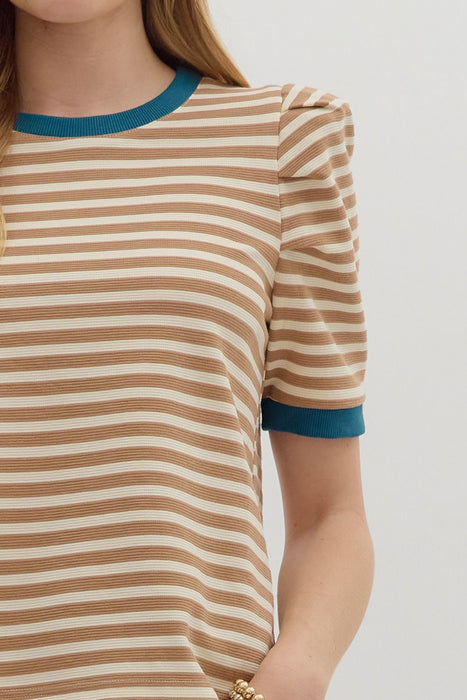 Contrast Trim Striped Top