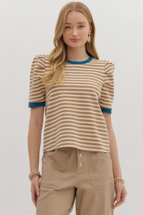 Contrast Trim Striped Top
