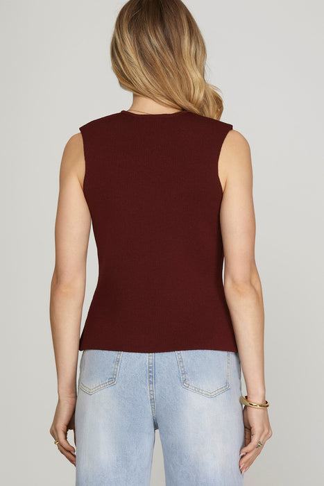 Gold Button Knit Sweater Vest Top
